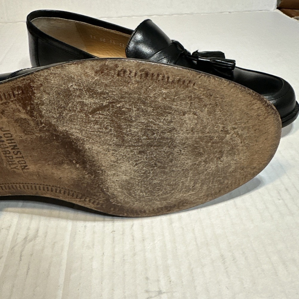 Men's Johnston & Murphy Horner Black Loafers Dress Shoes 8 1/2 M Leather Tassel - Picture 8 of 11
